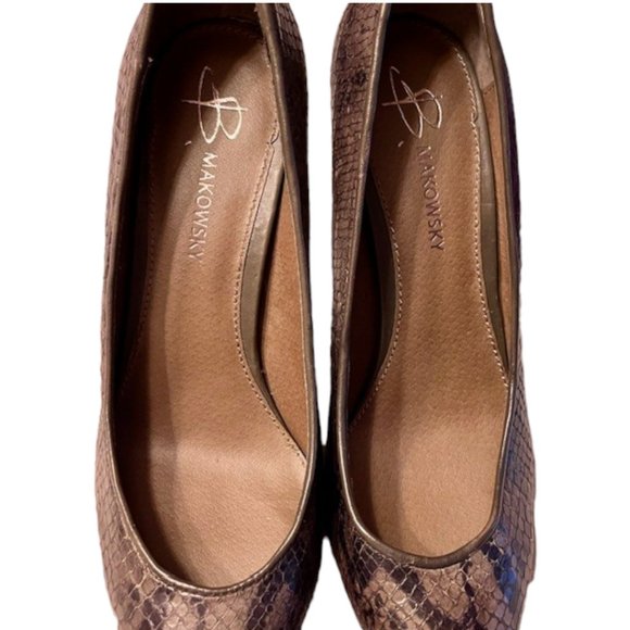B. Makowski Nell "Snake" Embossed Leather Shoes - Brown/Tan - 9M - Picture 4 of 9